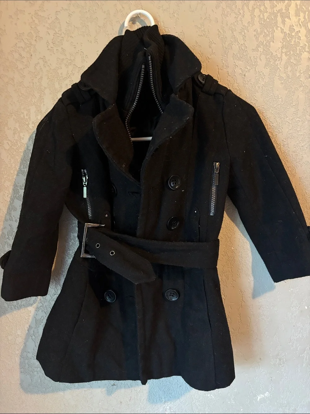 Kids Black Double-Breasted Belted Coat